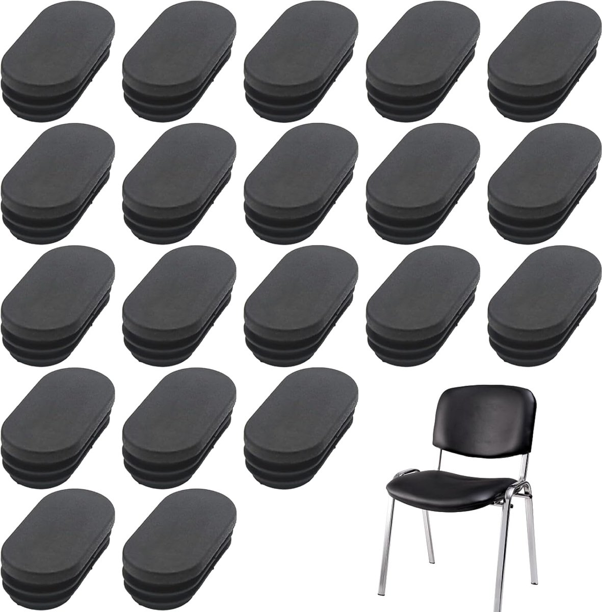 Bouchon Chaise Base Oval 15 x 30 mm 24 Pieces, Embout Chaise, Bouchons with Slats, Plastic Oval Plastic for Furniture - ShopVlot