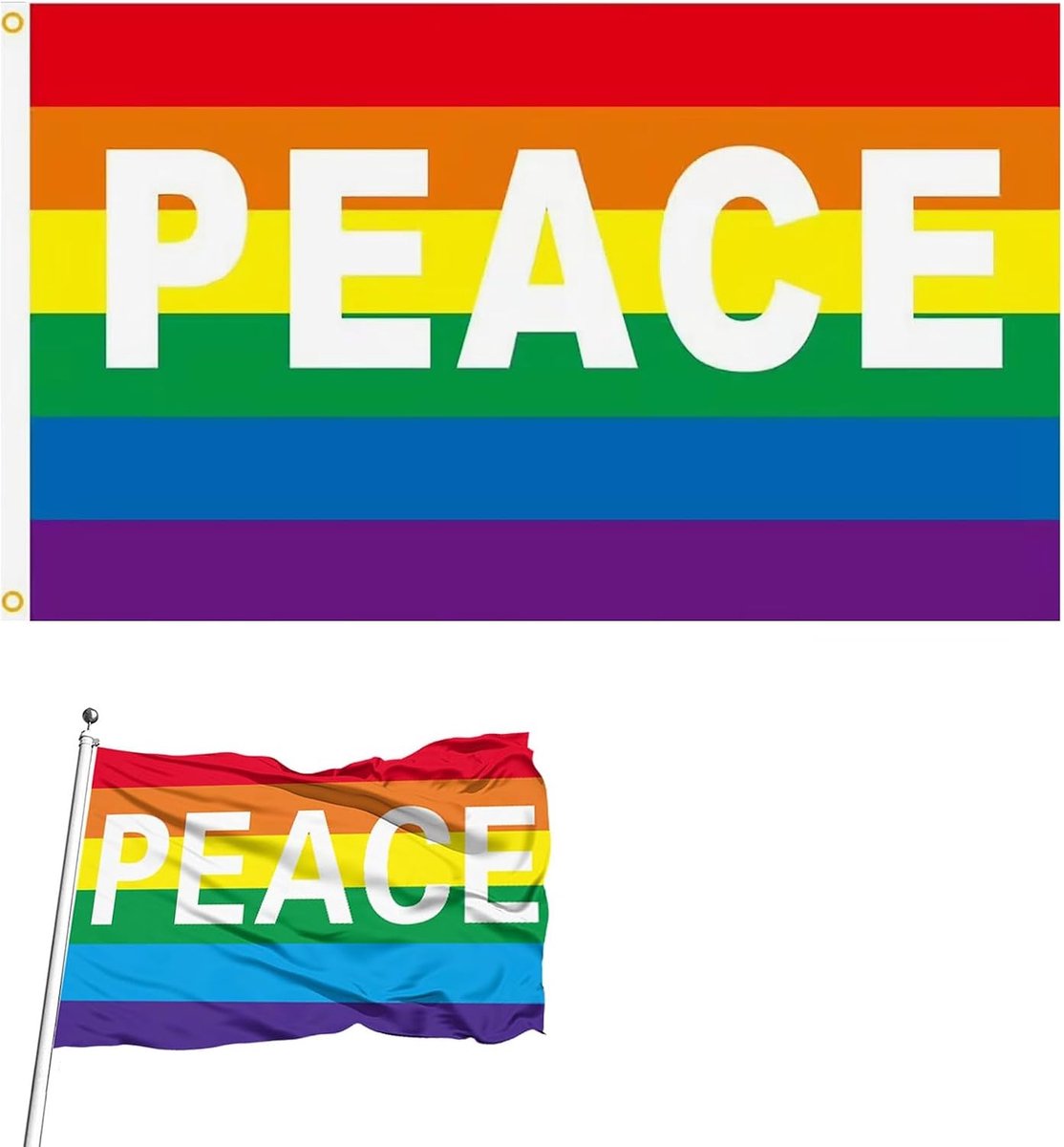 Vlag van de vrede – regenboog vlag 150x90 cm met vredesduif en ogen, duurzaam polyester, UV-bestendig en - ShopVlot