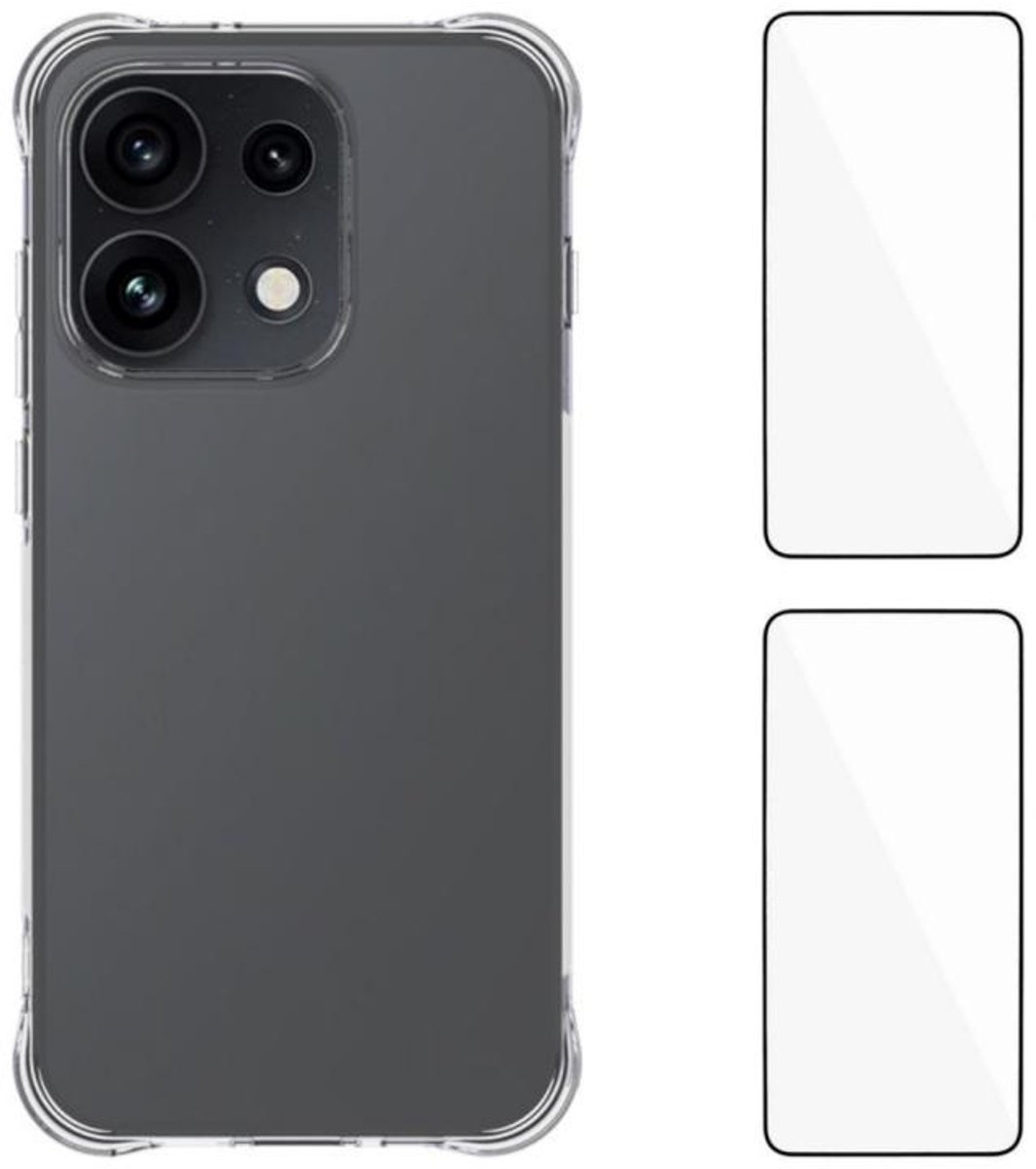 Telestore - Silicone gel transparant hoesje back cover met 2x glas screenprotector voor Reno 16 / 16 Pro - hoesje geschikt voor OPPO Reno16 / Reno16 Pro