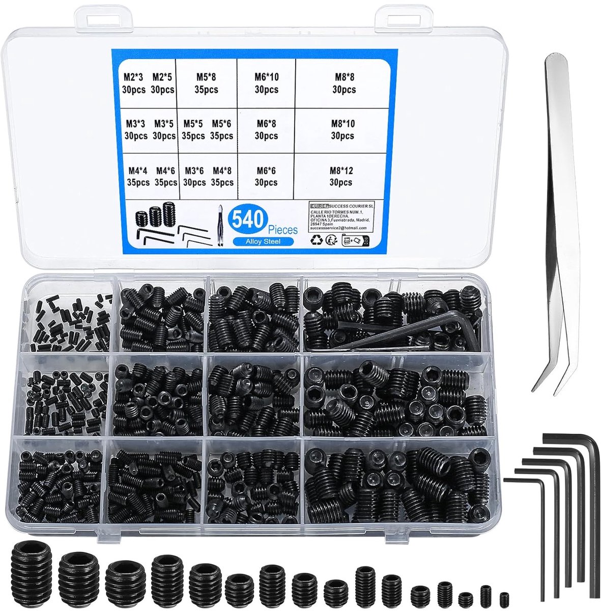 Pack of 540 Head Screws M2 M3 M4 M5 M6 M8 Hex Head Screw Alloy Steel Assortment Set Hex Head Screws for Door Handles - ShopVlot