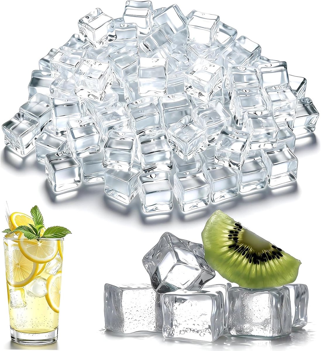 Pack of 100 plastic ice cube trays, 20 mm diameter, plastic durable acrylic ice cube tray, crystal clear artificial - ShopVlot