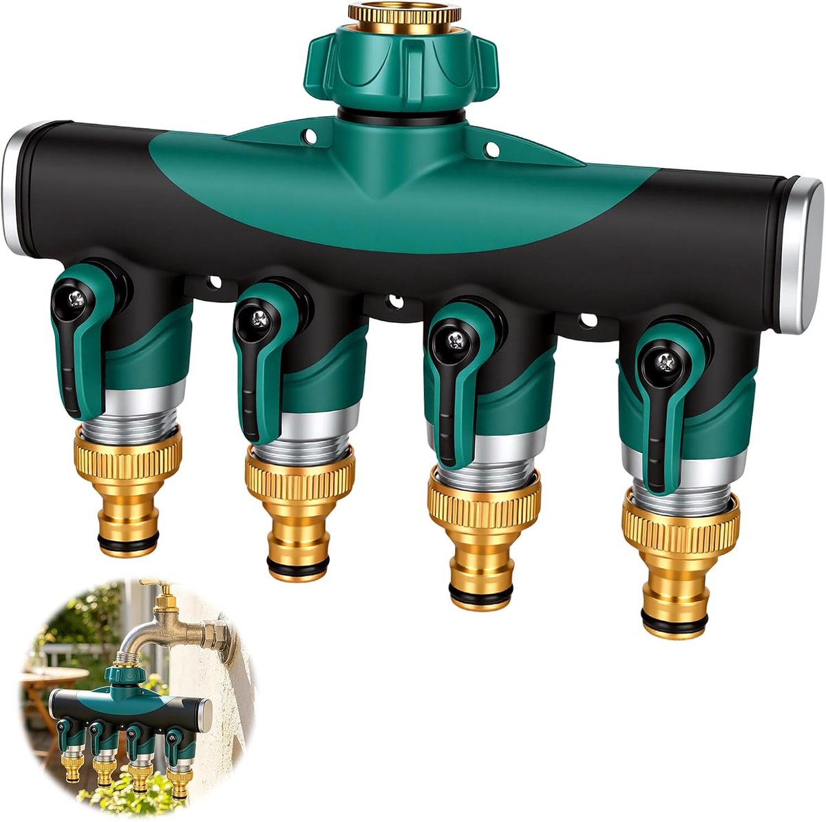 4-weg verdeler, 3/4 inch en 1/2 inch wateraansluitverdeler, waterverdeler, slangverdeler, tuinirrigatieomvormer met - ShopVlot