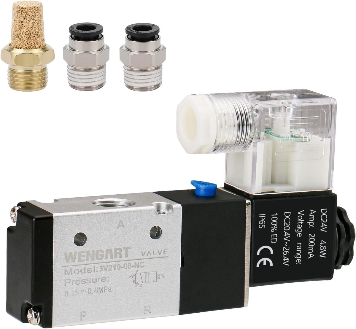 Wengart Pneumatic Solenoid Valve 3V210-08.1/4"PT,2 Position 3 Way,Single Coil Pilot-Operated Electric,Work for - ShopVlot