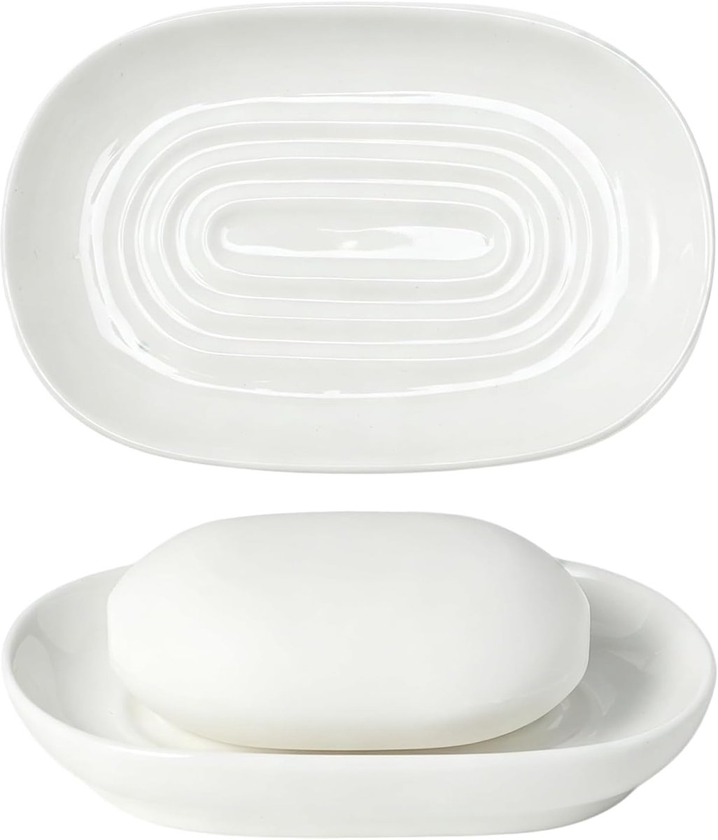 zeepbakje zeephouder, met ribbels voor snel drogen, ovaal glad oppervlak, voor badkamer wastafel keuken, 1 stuk, wit - ShopVlot
