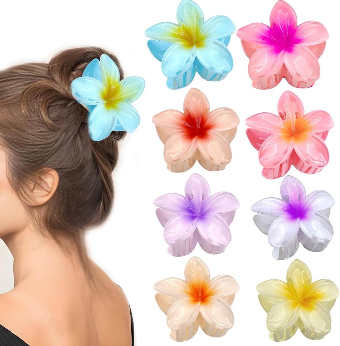 8 stuks kleurrijke bloemenhaarklemmen, van hoogwaardig kunststof, haarclip bloem met antislip klem voor alle - ShopVlot