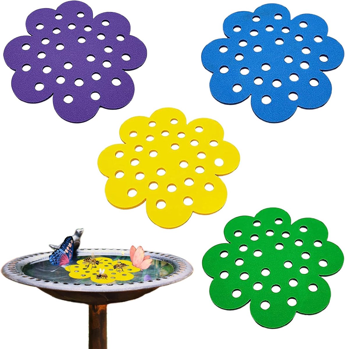 4 pieces floating bee island with honeycomb motif insect pot for garden balcony promotes pollination (multicolour) - ShopVlot