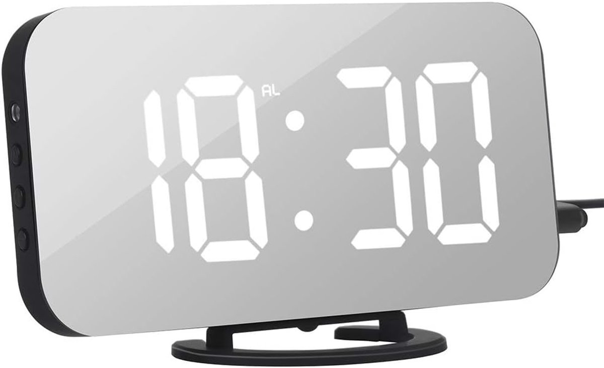 LED Spiegelwekker - Met dubbele USB-oplaadpoorten - Snooze-functie - Ideaal voor slaapkamer en kantoor - ShopVlot