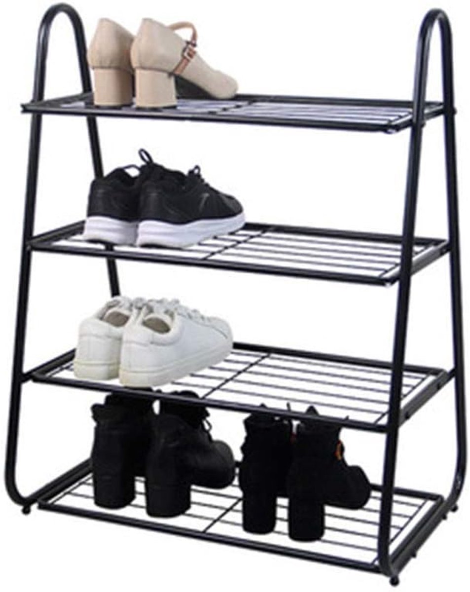 Schoenenrek vierlaags - zwart - stevige constructie - perfecte opslagoplossing - ShopVlot