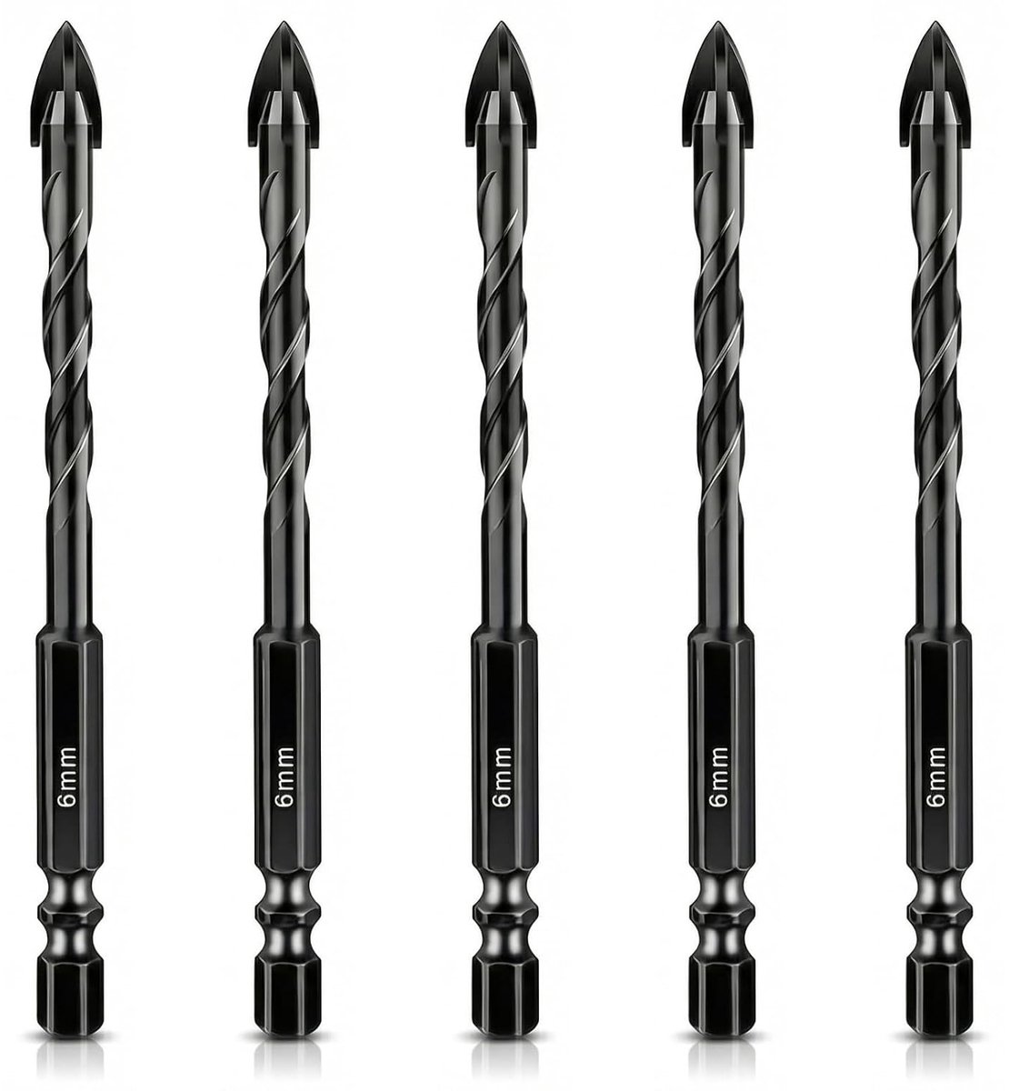 5-delige tegelboorset, wolfraamcarbide, 6 mm, voor tegels, keramiek, glas, hout, beton - ShopVlot