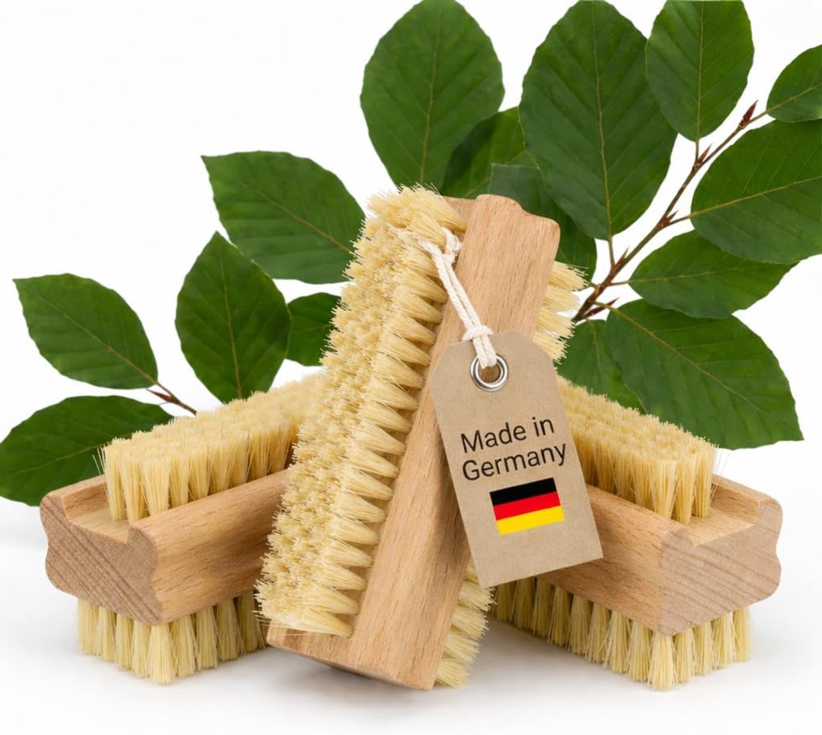 Nail brush & hand brush wood set of 3 - double-sided hand wash brush with hard and soft natural bristles, plastic-free - ShopVlot