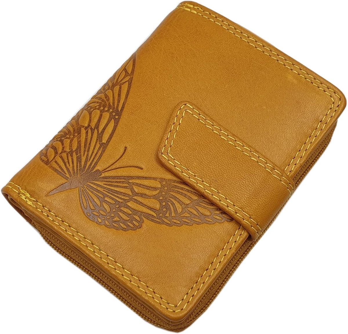 Women's Genuine Cowhide Leather Wallet / Wallet / Wallet in Portrait Format with Butterfly Motif or Without Motif with - ShopVlot