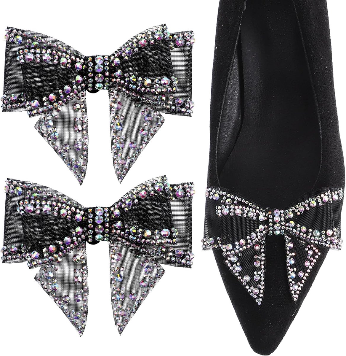 Ymapinc Clip-on strikken voor hakken, 2 stuks boog schoenclips voor vrouwen, strass schoenclips, afneembare schoenen - ShopVlot