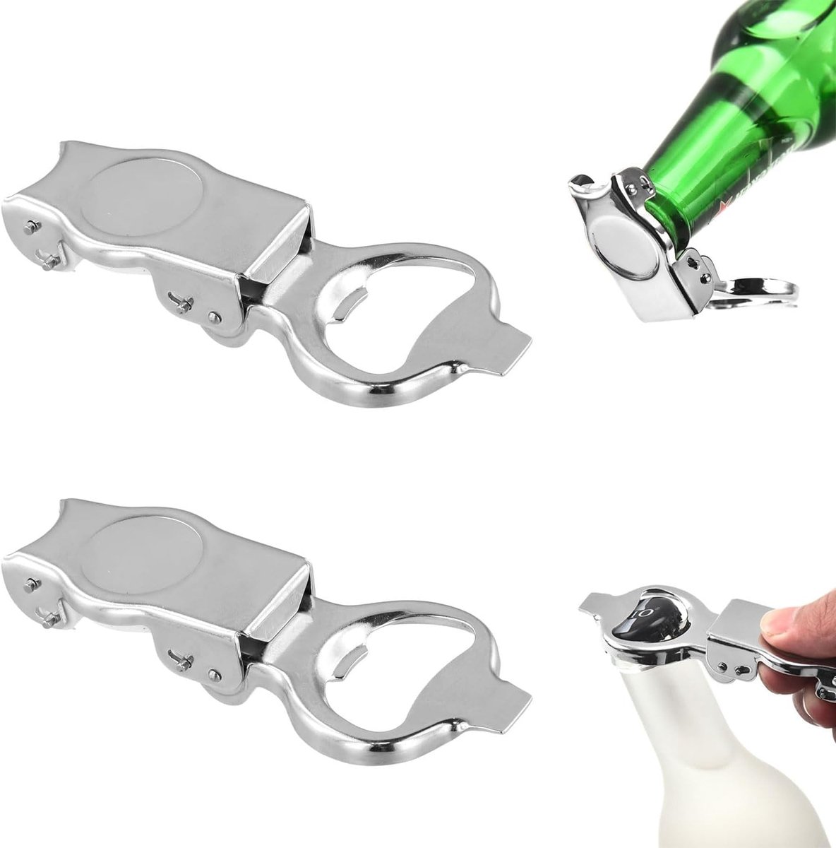 JOYOLA 2 stuks roestvrijstalen flesopener, 2-in-1 draagbare opvouwbare bieropener, compact ontwerp, roestbestendig - ShopVlot