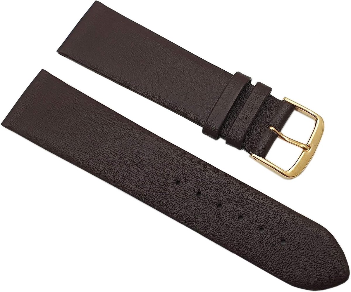 22 mm calfskin watch band Made in Germany in dark brown with gold buckle MJ-Design-Germany incl. Myledershop assembly - ShopVlot