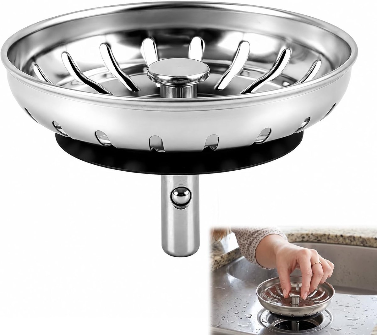 Stopcontact voor gootsteen 80 mm - roestvrij staal - anti-verstoppingsfilter - voorkomt verstoppingen - ShopVlot