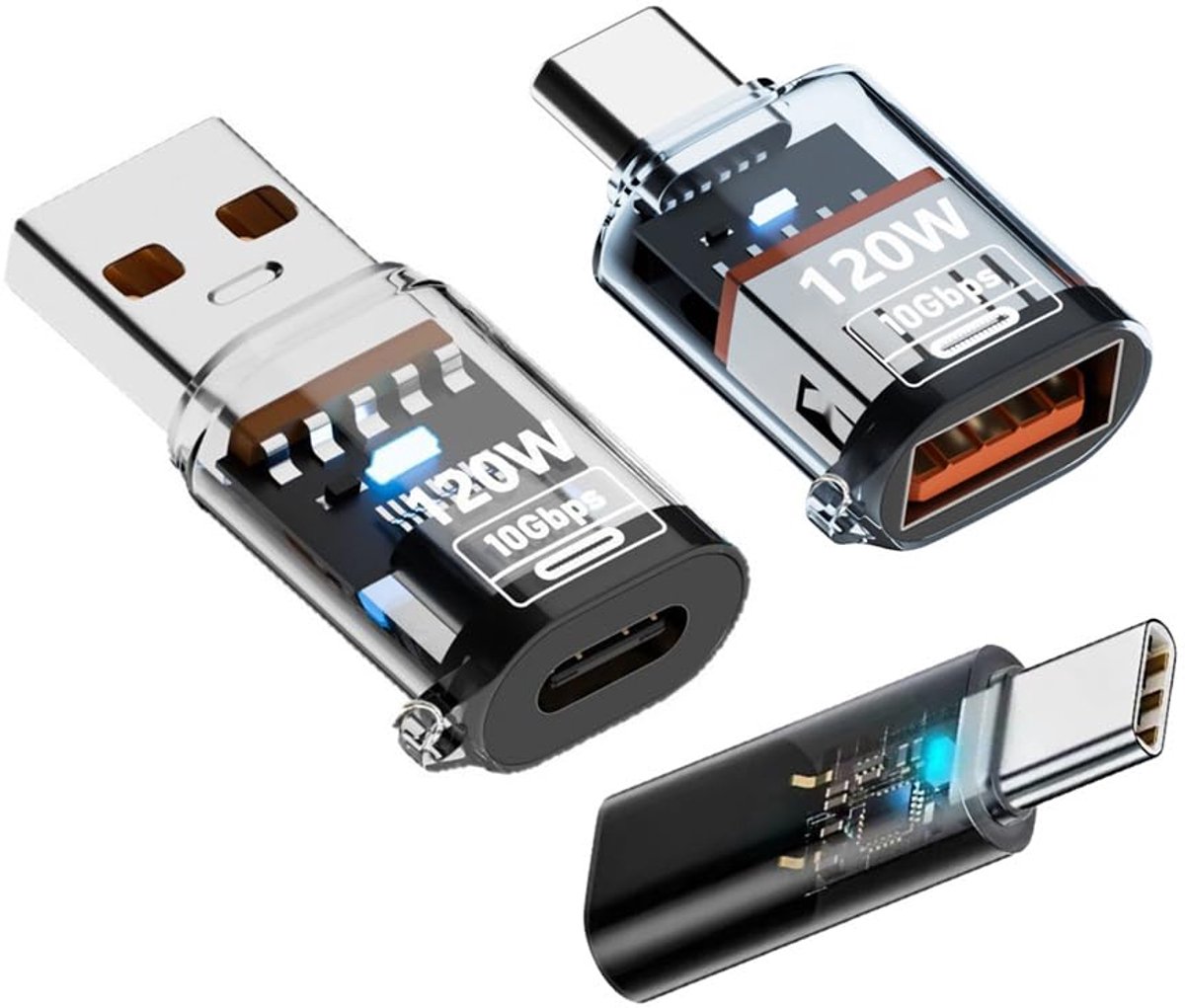 Cablecc 3pcs Smart LED USB-C Type-C to 10Gbps 40Gbps USB3.2 Type-A Adapter OTG 120W 240W Data Fast Charging Tester - ShopVlot