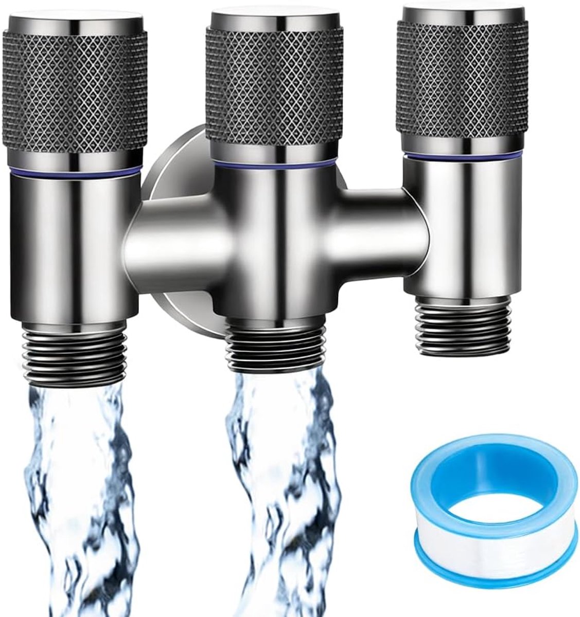 3-weg waterafsluiter 1/2 inch - combinatie hoekventiel - drukbestendig roestvrijstaal - ideaal voor vaatwassers - ShopVlot