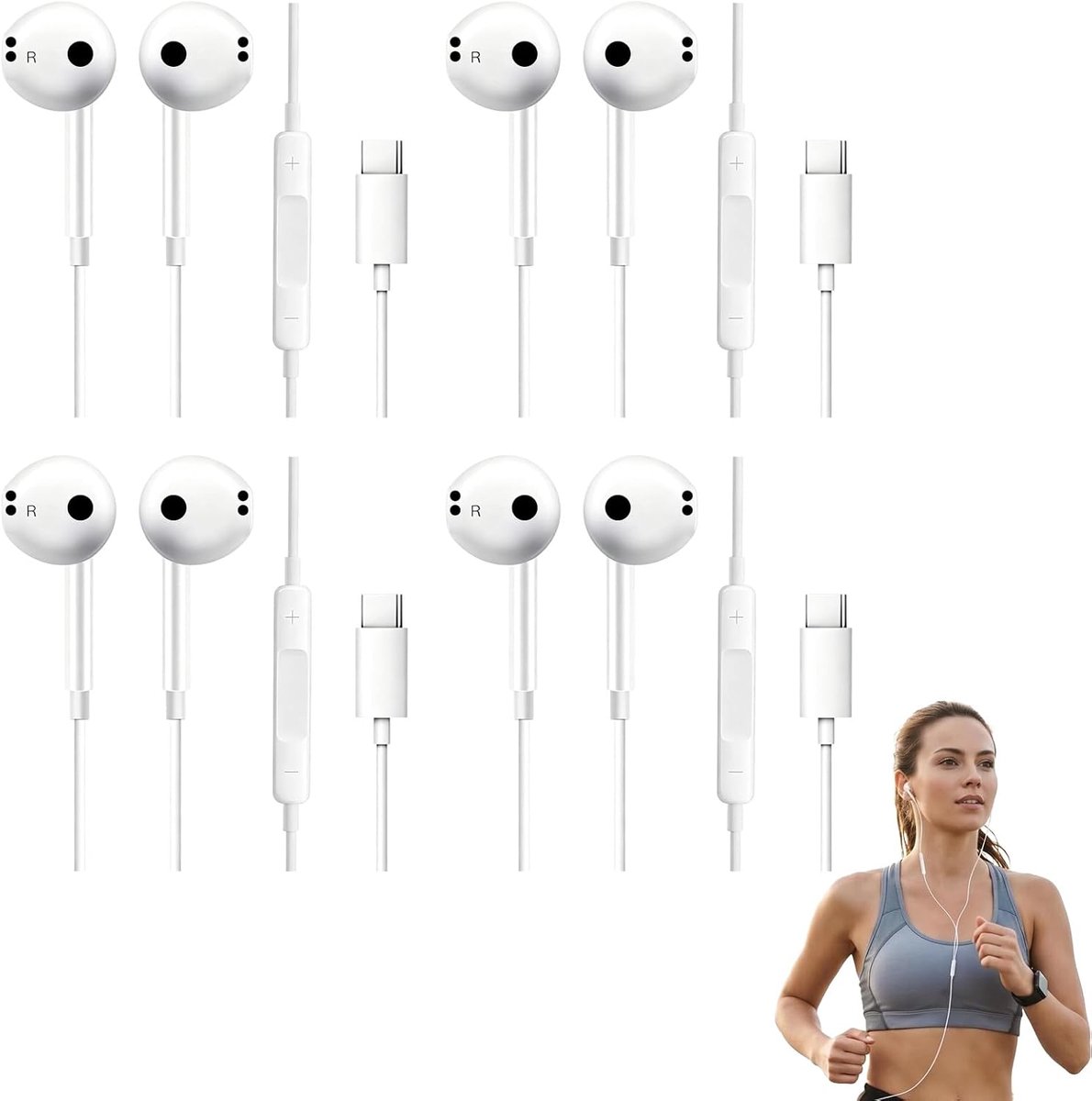 In-ear hoofdtelefoon type C - 4 stuks - met microfoon en volumeregeling - ideaal voor onderweg - ShopVlot