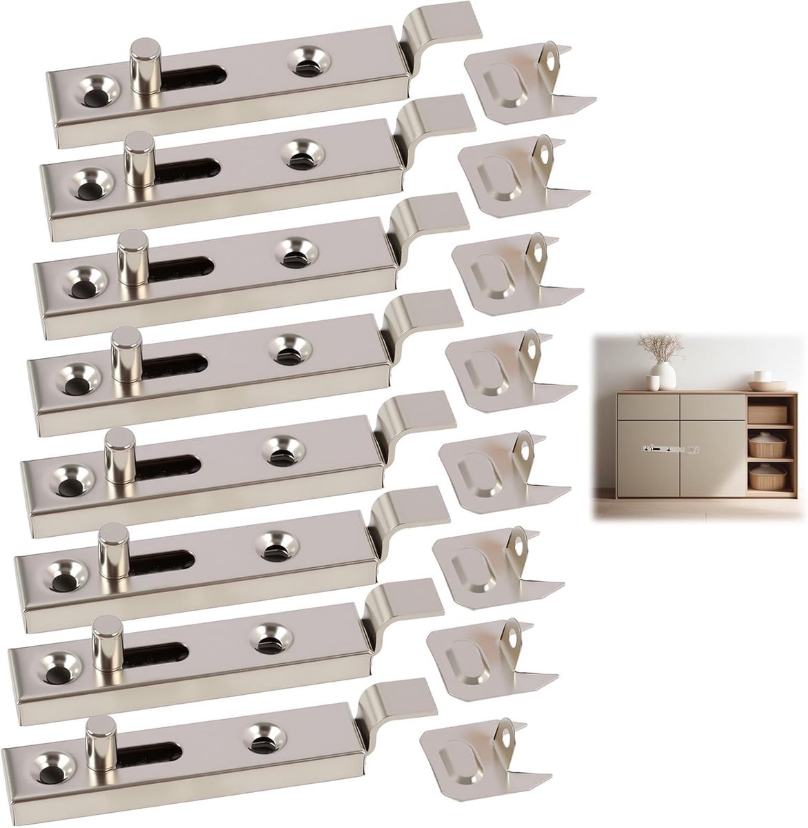 Meubelsloten Set - 8 stuks schuifstangen - 70 mm balvergrendeling - veilige bevestiging voor meubels - ShopVlot