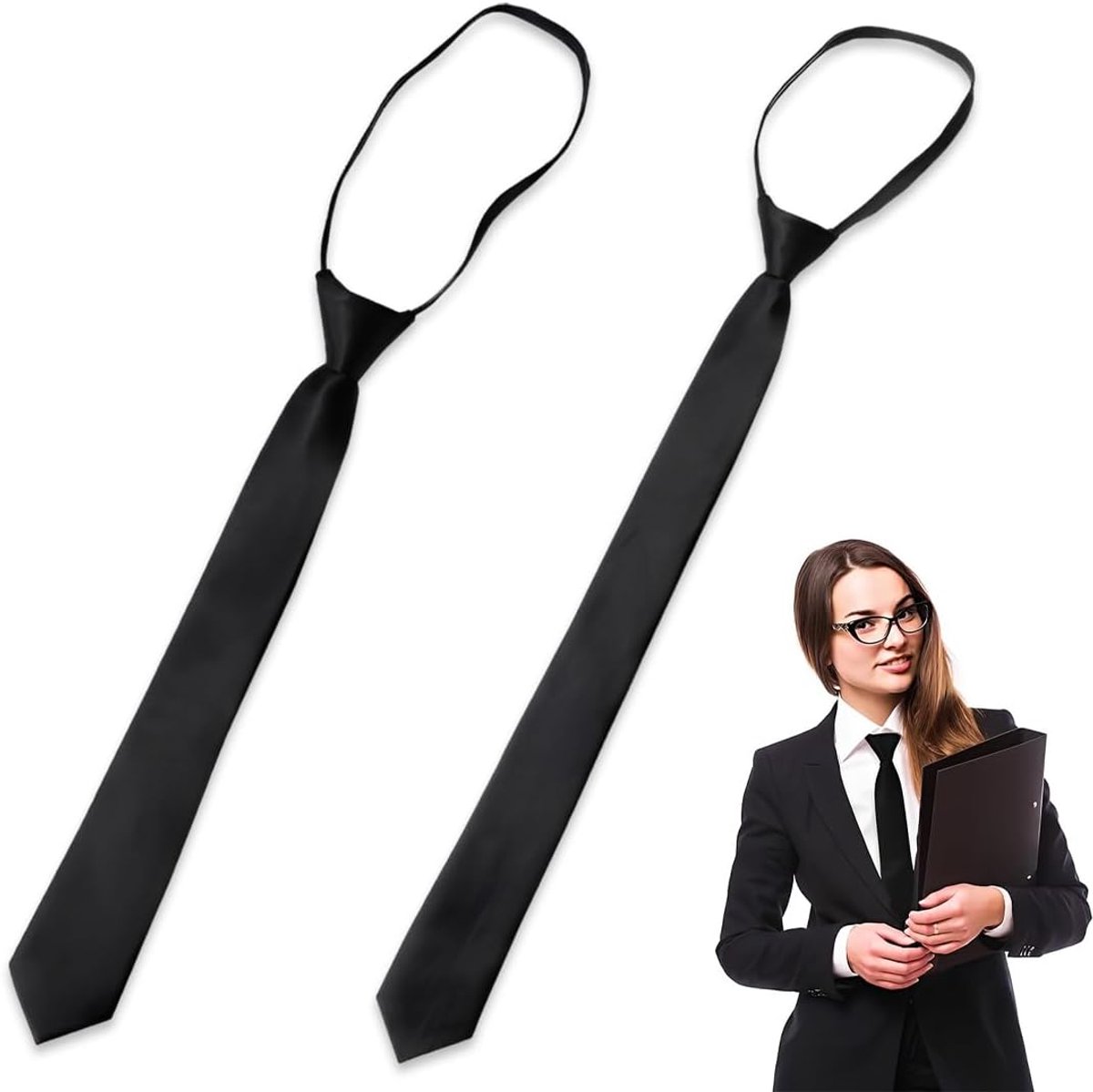 Stropdassen dun en elegant - zwart - 2 stuks - perfect voor werk - ShopVlot