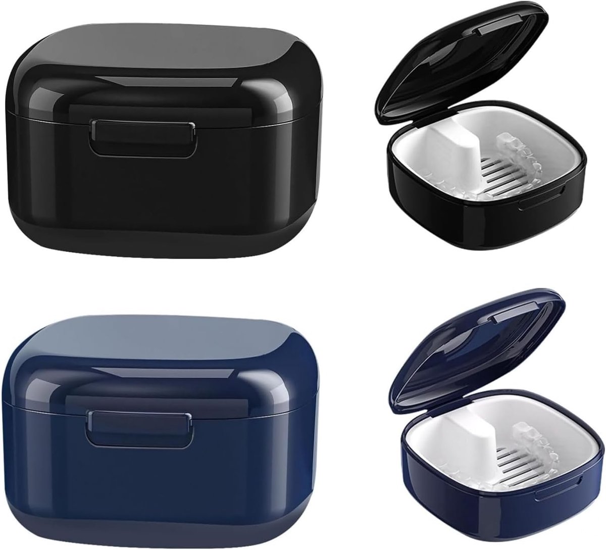 Tandprothesenbox met zeef - 2 stuks - blauw-zwart - lekvrij en veilig voor het reinigen van protheses - ShopVlot