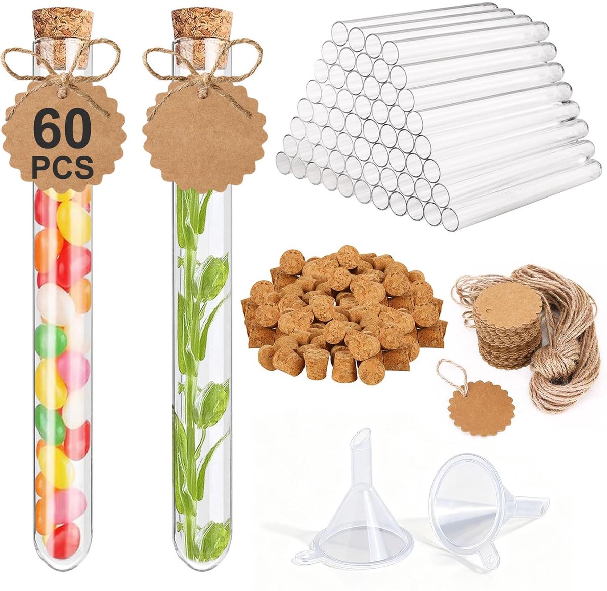 Proefbuisjes set 60 stuks - met kurk - glas - ideaal voor experimenten en decoratie - ShopVlot