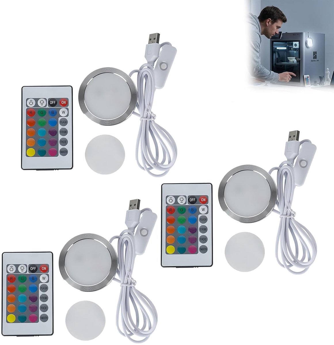 RGB-ledlampen voor 3D-printer X1C/P1P/P1S/X1/X1E/H2D - afstandsbediening - sfeerverlichting - eenvoudig te installeren - ShopVlot