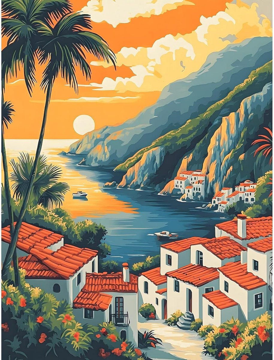 Schilderen op nummers - Bay Town 30 x 40 cm - DIY olieverf schilderkit - Eenvoudig schilderen voor volwassenen - ShopVlot