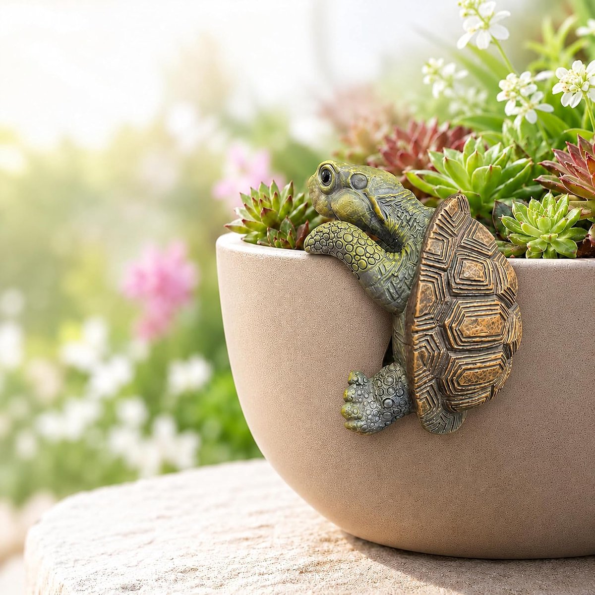 Mini-vijverdecoratie schildpad - creatieve bloempothanger - weerbestendig - vrolijke sfeer in de tuin - ShopVlot