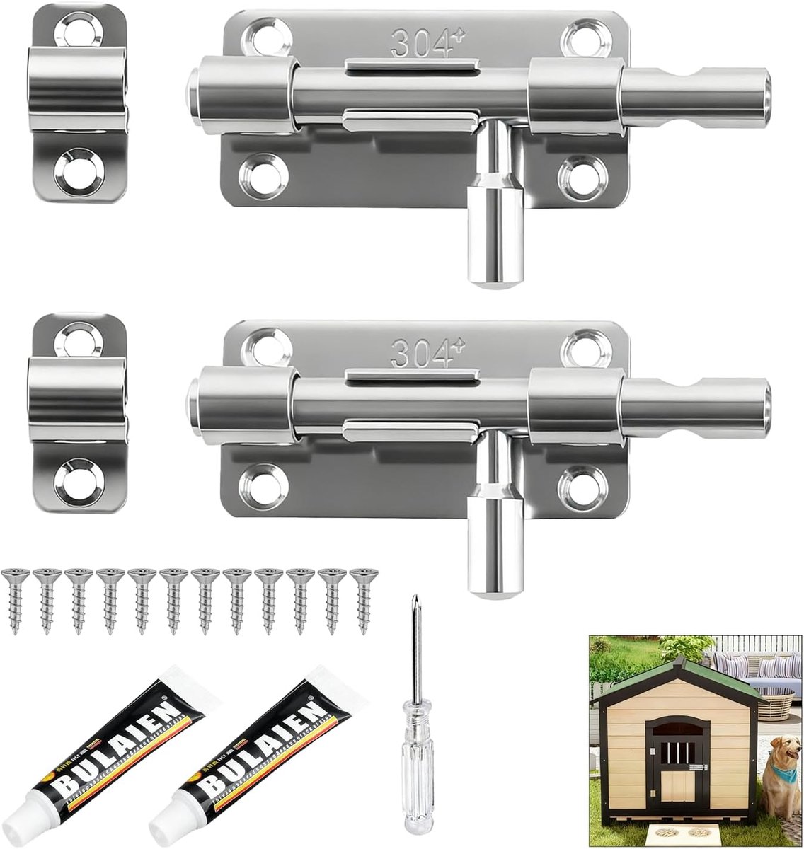 Deurvergrendelingen 10 cm - roestvrij staal - set van 2 - veilige installatie voor deuren en ramen - ShopVlot