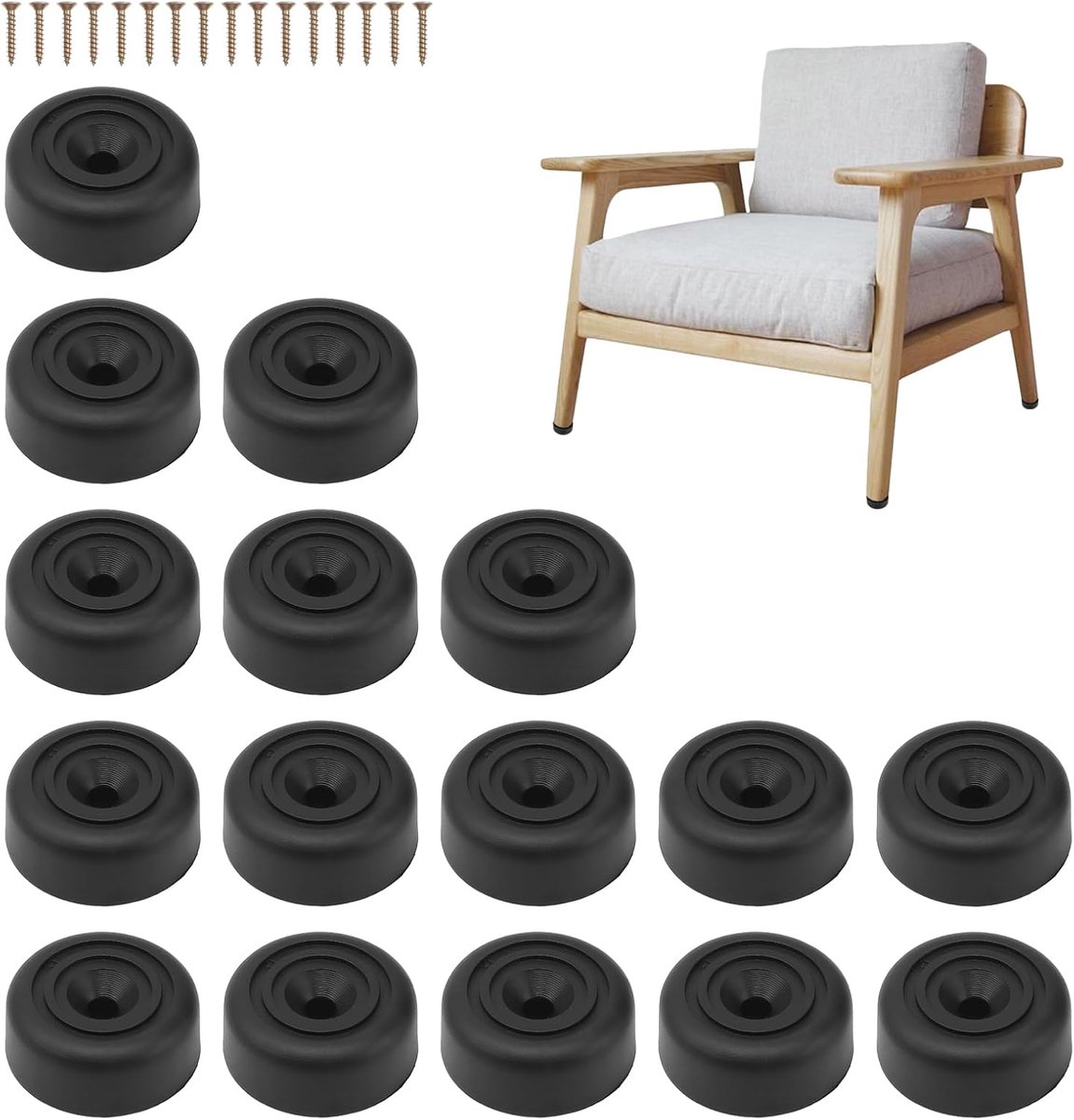 Meubelpoten 16 Stuks 33 x 13 mm - Rond Zwart PP - Duurzaam en Stevig - Verhoogt Meubels Met 13 mm - ShopVlot