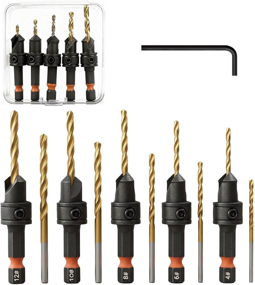 Countersink boorset 12-delig - houtbewerking - diepte instelbaar - voor gladde afwerking - ShopVlot