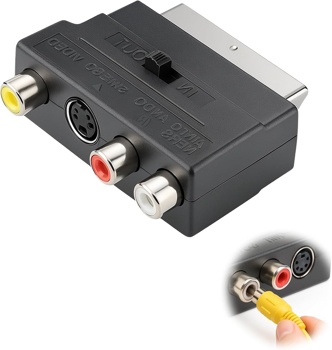 SCART naar 3X RCA Adapter - IN/Out Switch - S-Video en Audio - veelzijdige AV verbindingen - ShopVlot