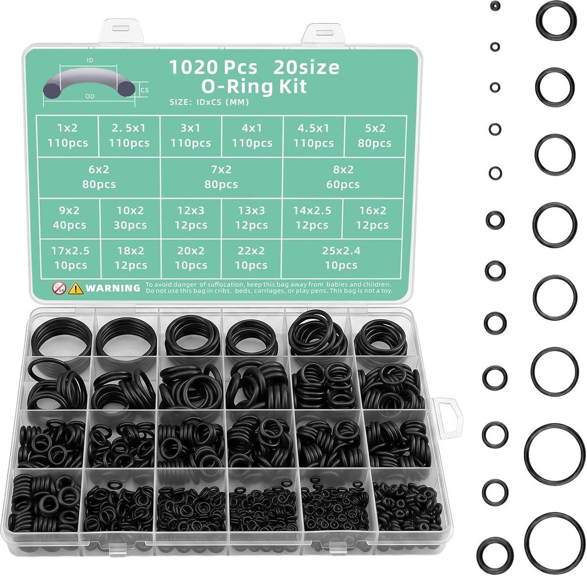 O-ringen afdichtringen set 1020 stuks - nitrilrubber - olie- en hittebestendig - ideaal voor reparatie - ShopVlot
