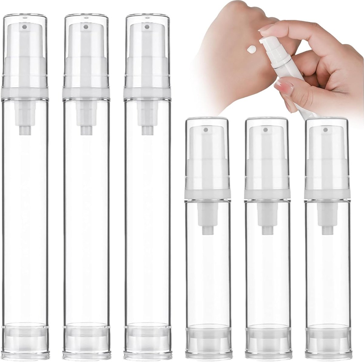 Airless pompdispenser 10ml/15ml - set van 6 - lege pompflessen - ideaal voor reizen - ShopVlot