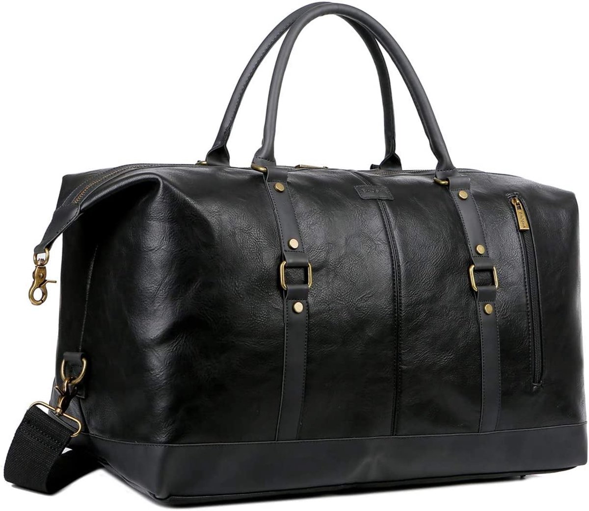 Grote Leren Reistas voor Heren - Handbagage Weekendtas - Ruime Duffeltas met Draaghengsels - Reis- en Sporttas voor Kleding, Schoenen en Accessoires - Praktische Tote Bag voor Vakantie, Zakenreizen en Korte Trips - Zwart, L