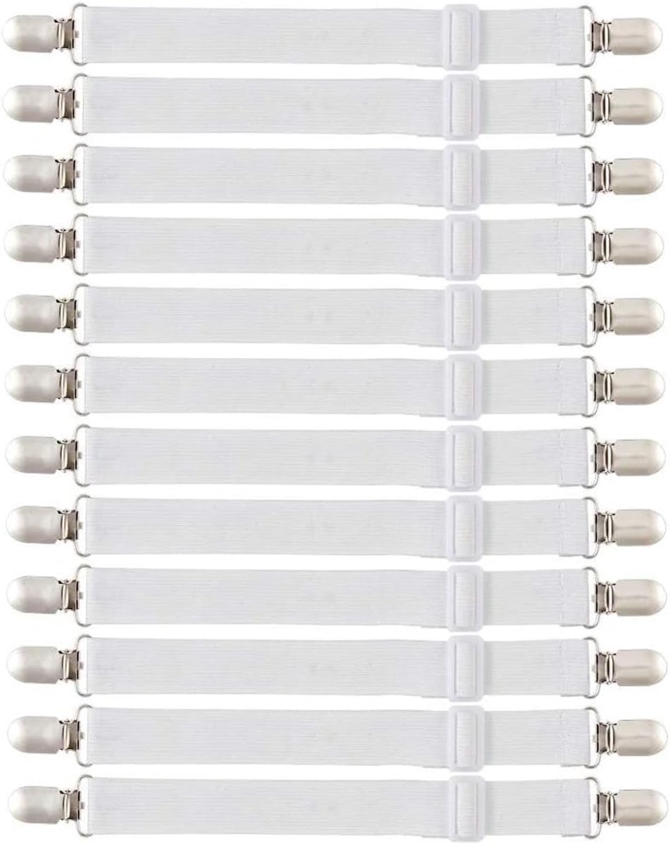 Bedlaken tensioners 12 stuks - verstelbaar 30-100 cm - met metalen clips - voor strakke bedden - ShopVlot