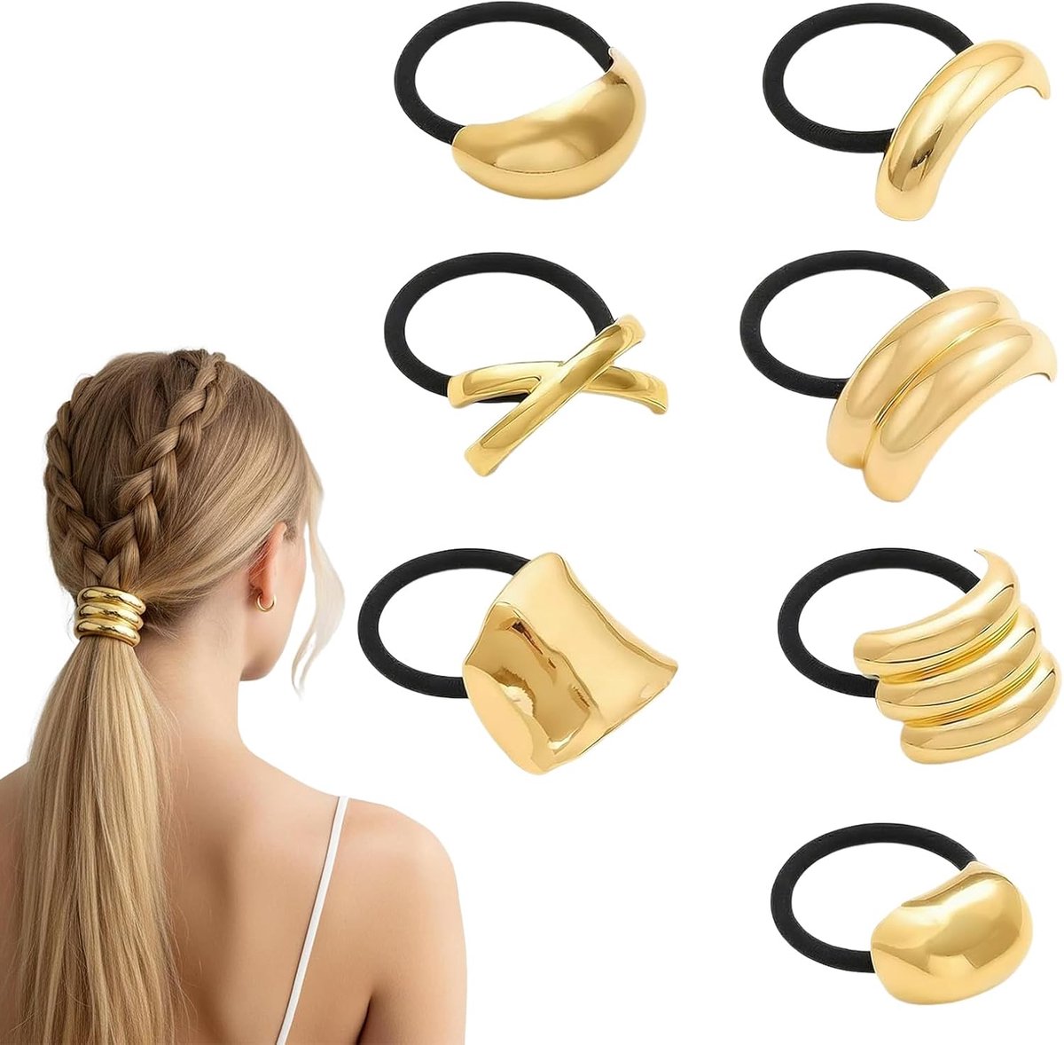 Haarelastiekjes goud 7 stuks - retro haaraccessoires - hoogwaardige metalen elastiekjes - ShopVlot