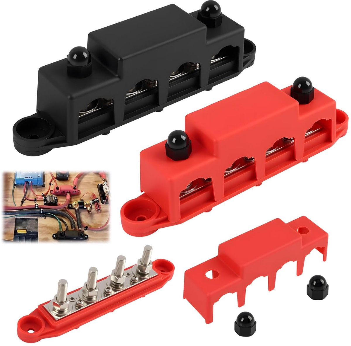Stroomverdeelstang 12 V-48 V - 250 A - elektrisch klemmenblok - eenvoudige installatie - ShopVlot
