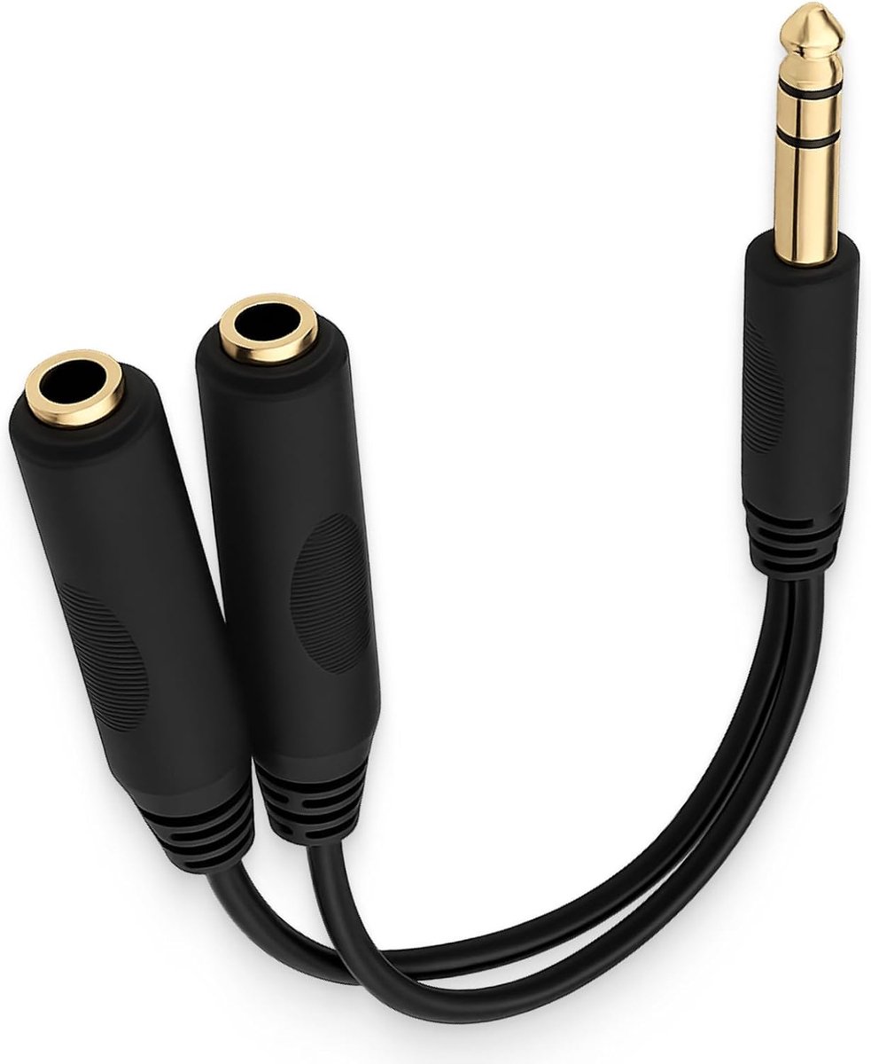 Audio splitter kabel 6.35mm - 20cm Y-splitter - 2x 6.35mm female - Geluid naar 2 apparaten - ShopVlot