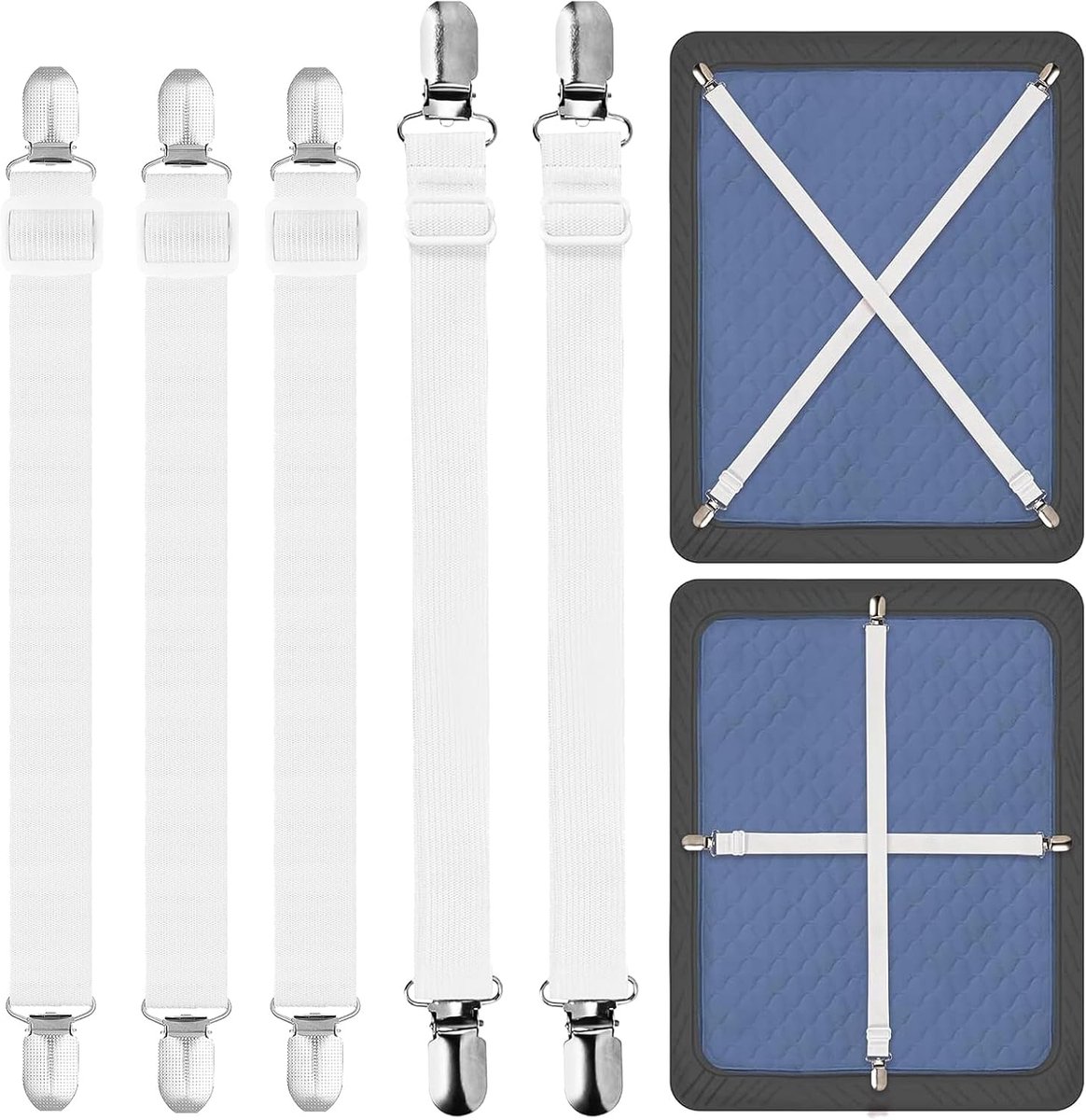 Bedlaken spanningstoppers 5 stuks - witte elastische clips - verstelbaar - voorkomt loslaten beddengoed - ShopVlot
