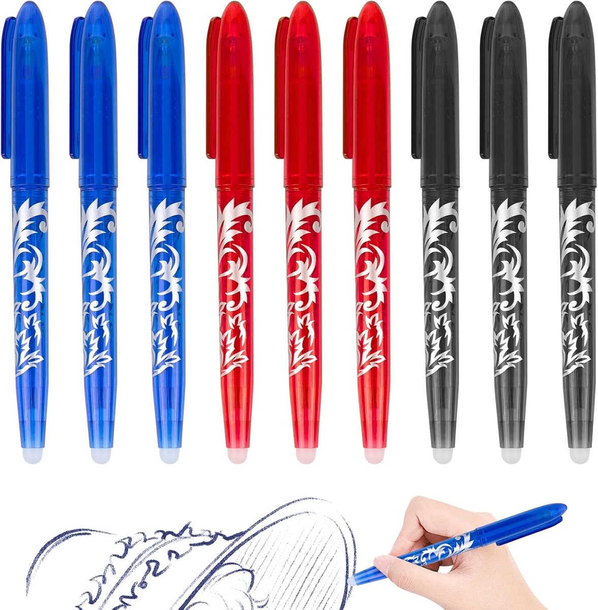 Vervangbare balpen 0.5mm - 9 rollers pennen - blauwe/zwart/rode inkt - voor school en kantoor - ShopVlot