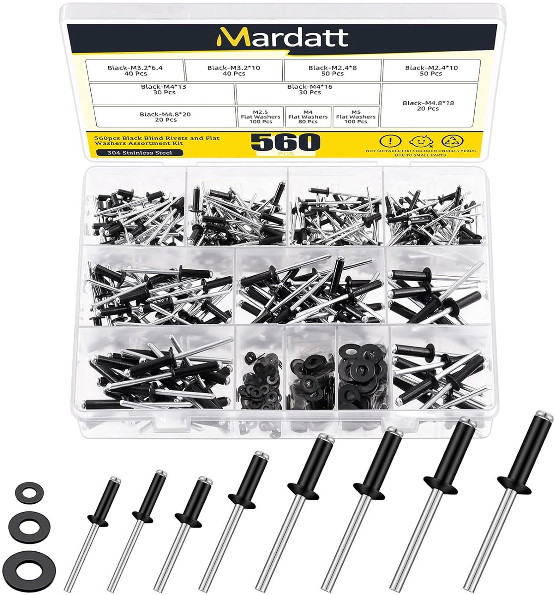 Popnagels set 560 stuks - Aluminium met RVS ringen - Diverse maten - Perfect voor auto en meubels - ShopVlot