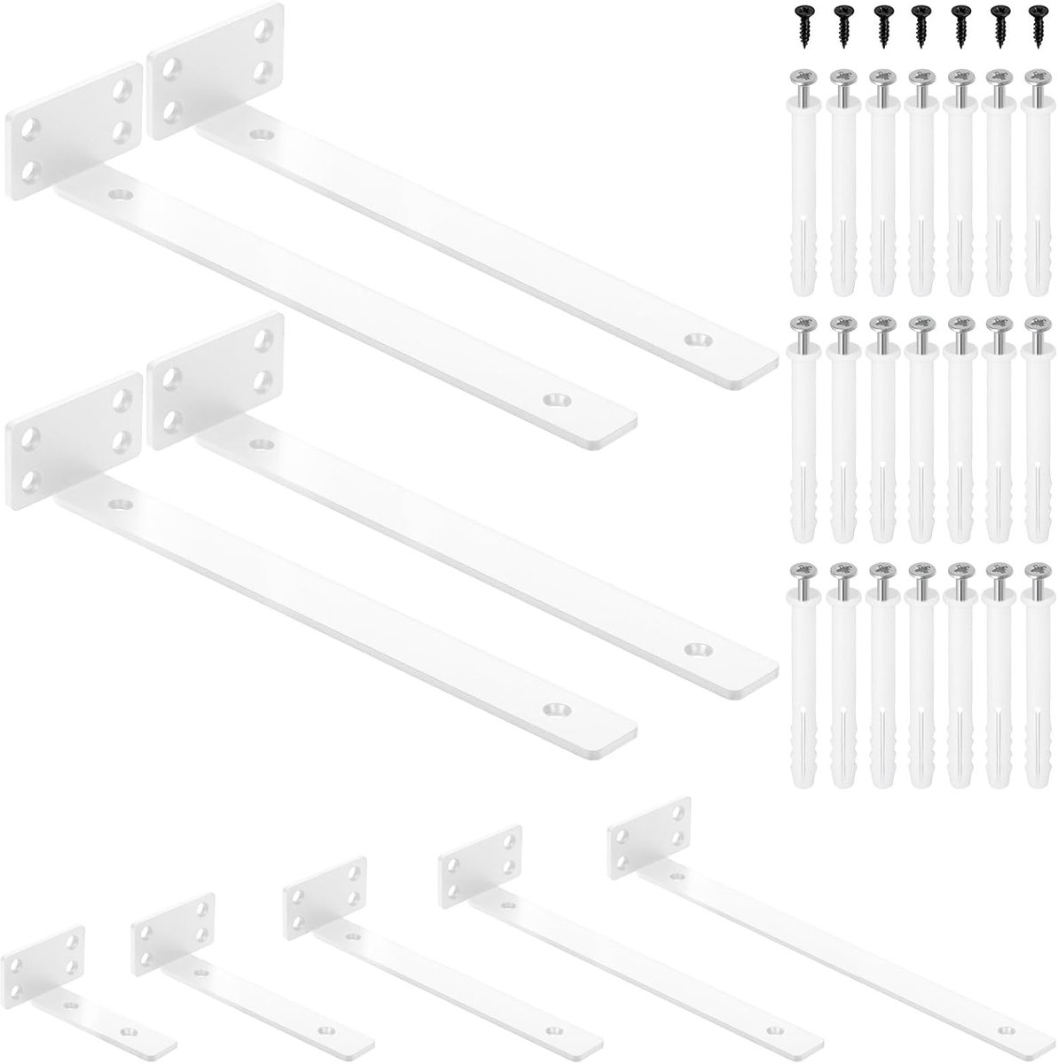 Zwevende plankbeugels 10 inch - Wit gecoat metaal - Heavy duty T-beugels - Ideaal voor verborgen muurdecoratie - ShopVlot