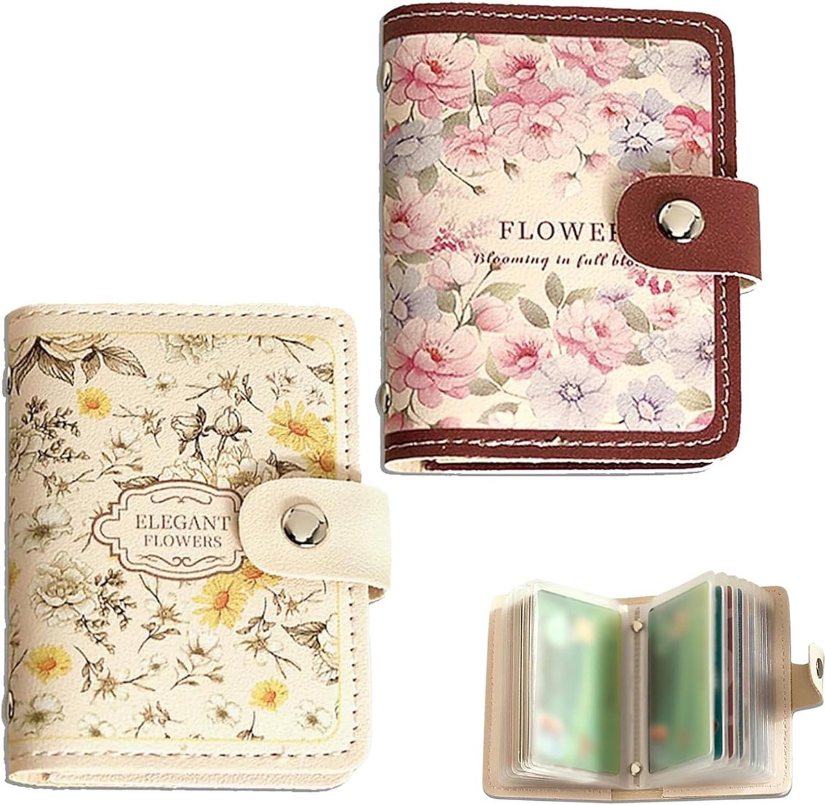 Creditcardhouder dames 11 x 7,5 cm - PU-leer bloemen - 20 vakken - ideaal voor creditcards en ID-kaart - ShopVlot