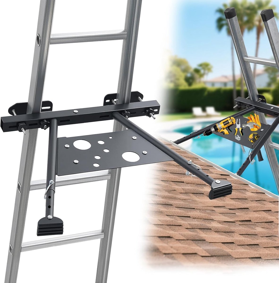 Ladder stabilisator met verstelbare poten - 51-75 cm - antislip ladder spacer - veilig bij het schoonmaken van de goot - ShopVlot