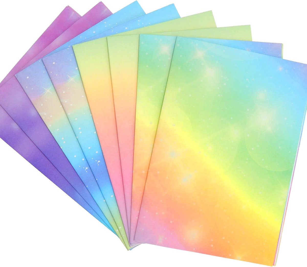 Cadeaupapier set regenboog 50 x 70 cm - pastel met glitter - 4 unieke designs - ShopVlot