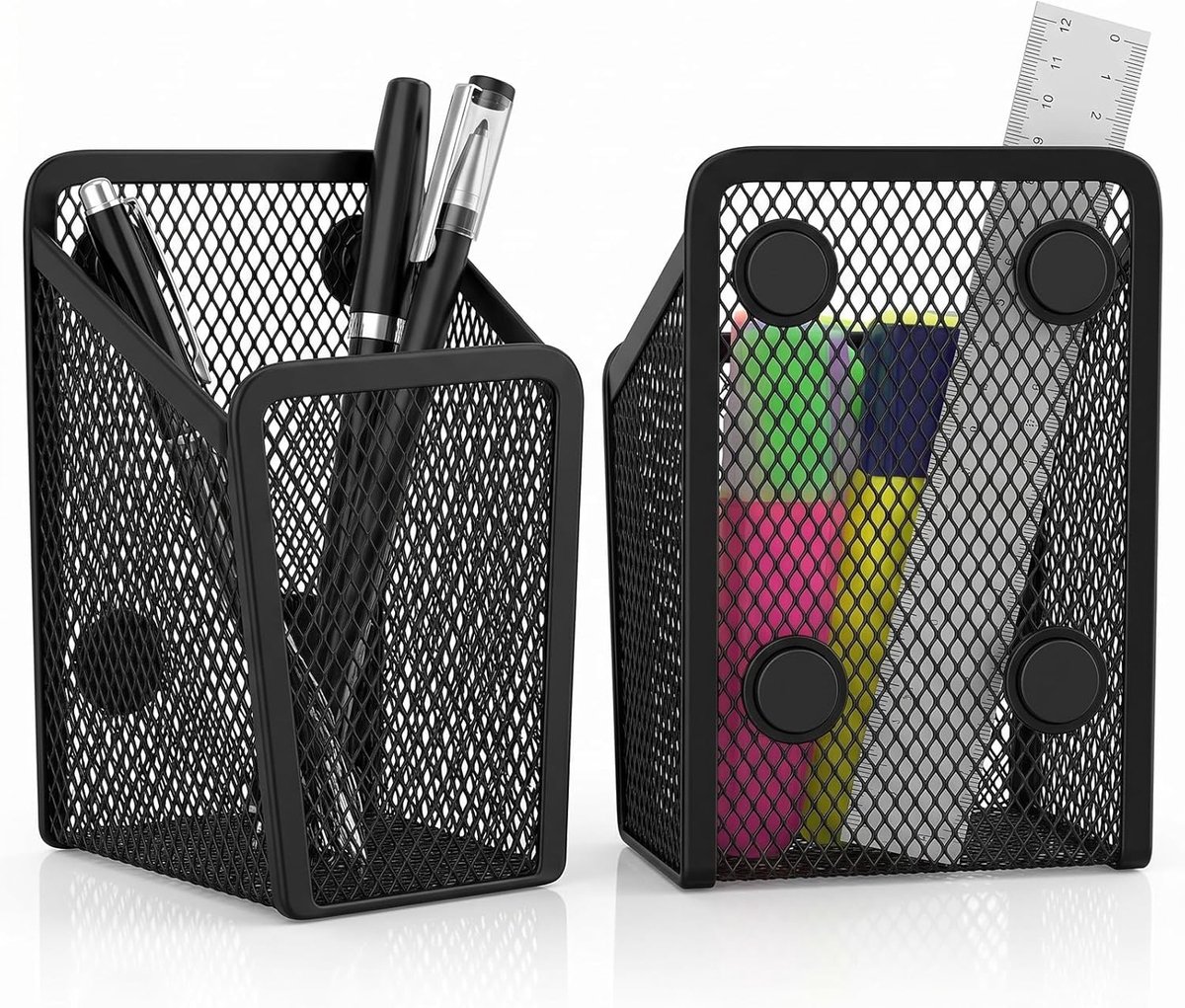 magnetische pennenhouder 2 stuks - metalen net - zwart - voor pennenopslag - ShopVlot