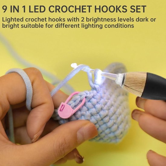 Verlichte Haaknaalden Set met 9 Maten en Oplader, Ergonomische Haaknaalden voor Artrose, 2.5mm tot 6.5mm, Ideaal voor Haken en Creatieve Projecten — afbeelding 5
