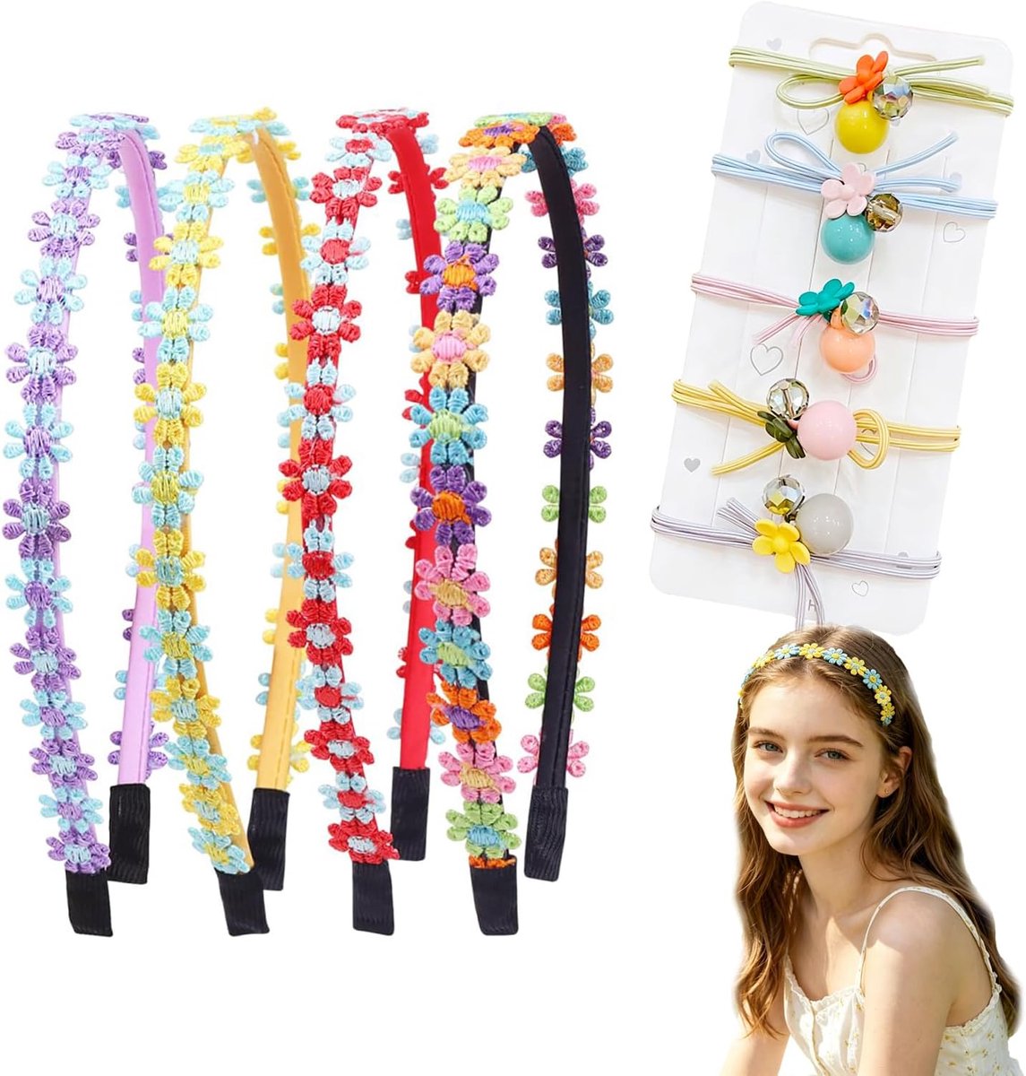 Bloemenhaarbanden voor meisjes - 4 stuks met haarelastiekjes - comfortabel en antislip - perfect voor school en feest - ShopVlot